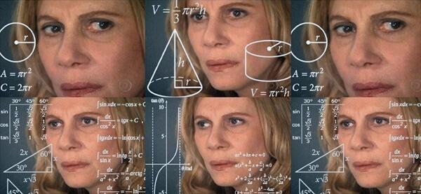 Meme med Julia Roberts og en rekke geometriske figurer, ligninger, kurver o.l.
