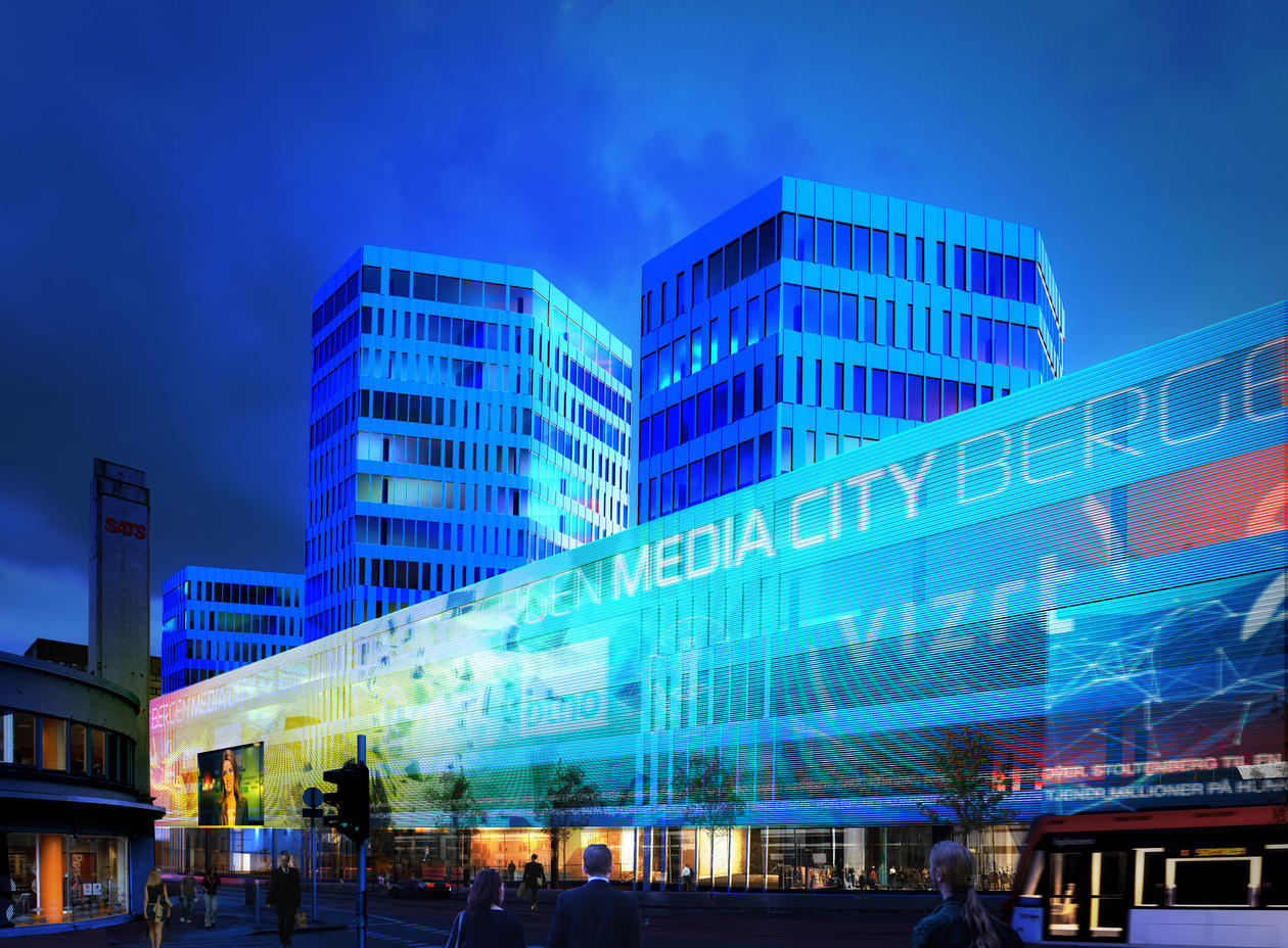 Illustrasjon av fasaden til Media City Bergen