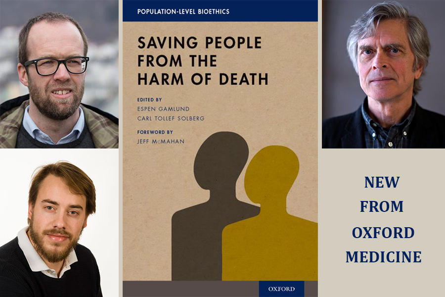 Bokomslaget + bilder av redaktørene Espen Gamlund og Carl Tollef Solberg og av Jeff McMahan som har skrevet forordet. I tillegg står det også "new from oxford medicine"
