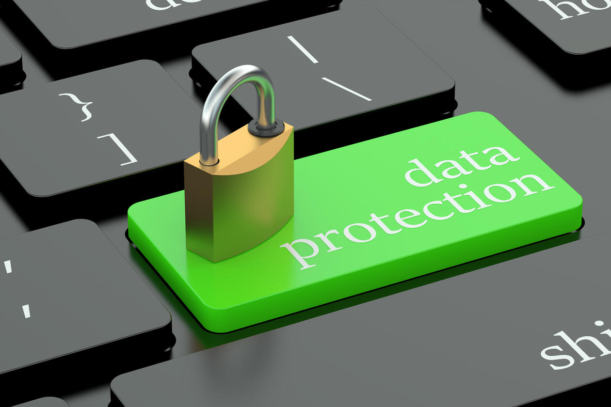 Tastatur med tast kor det står "Data Protection". på tasten er ein hengelås.