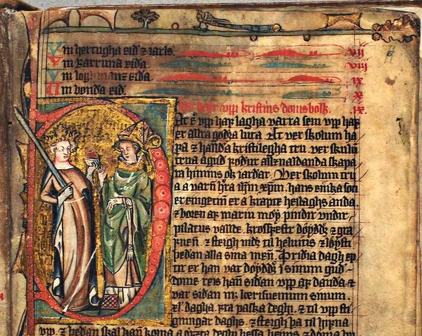 Bilde av en illustrert side i lovhåndskriftet Codex Hardenbergianus