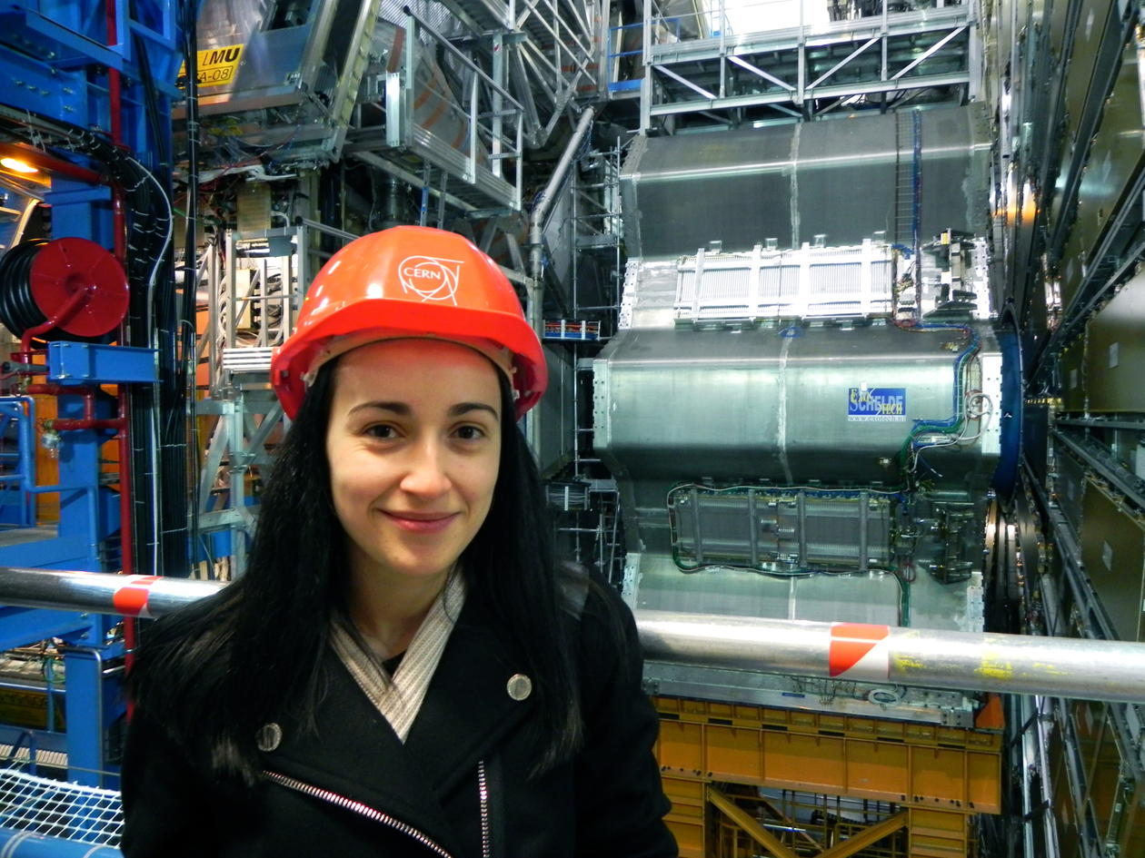 Angela Gligoraova in front of ATLAS detector