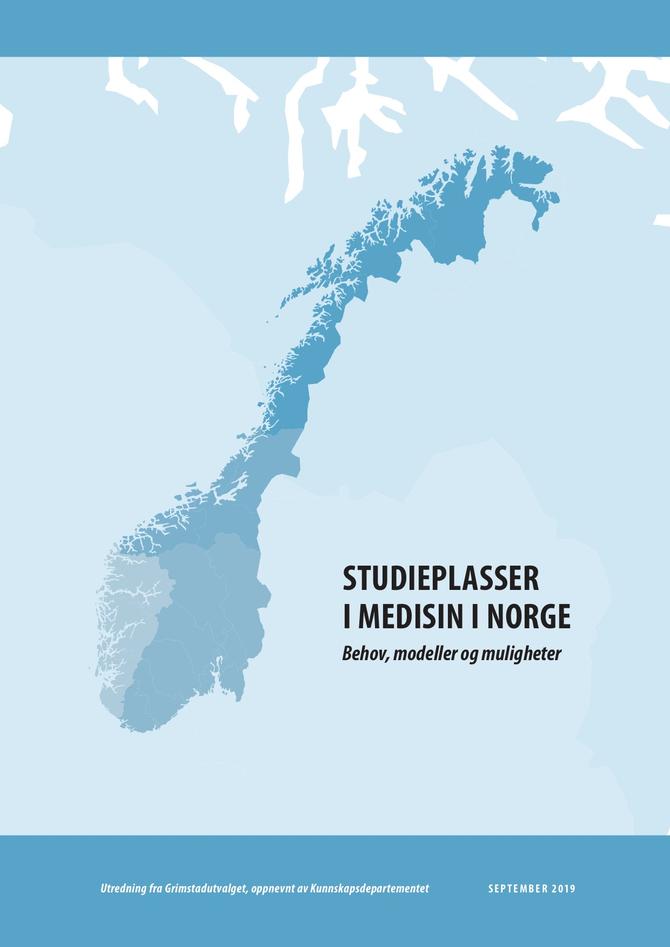 Norgeskart i blått - framsiden av Grimstadutvalgets rapport