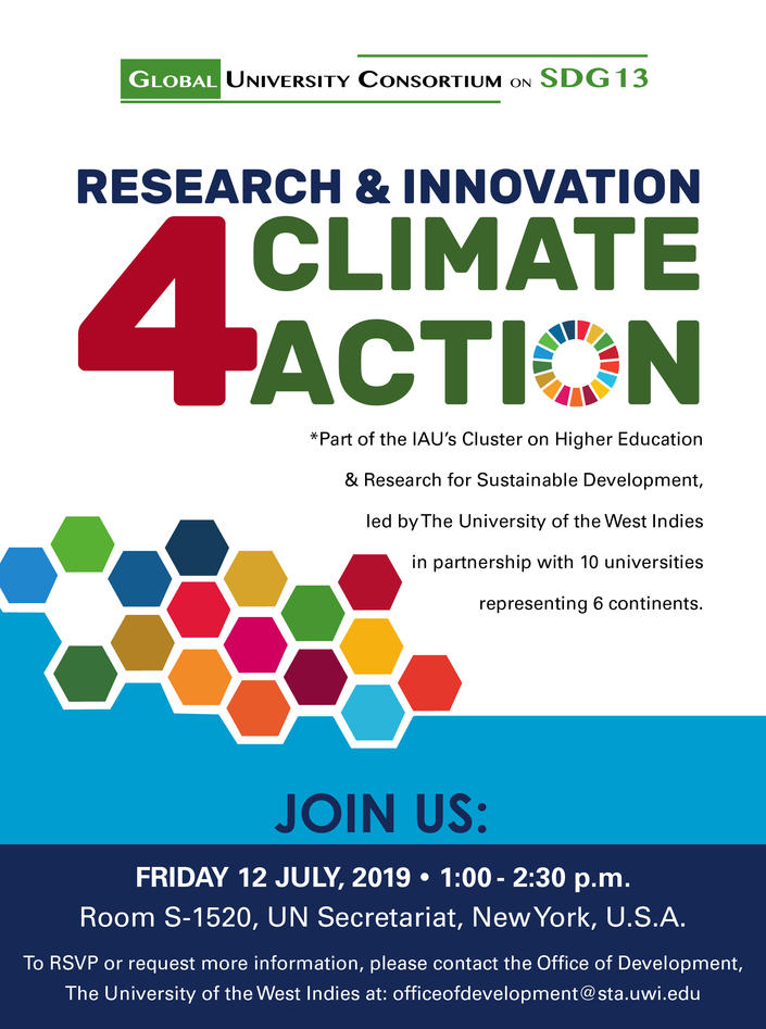 Flyer for IAU SDG13 Cluster side event at the High-level Political Forum (HLPF) at the UN in New York on 12 July 2019.