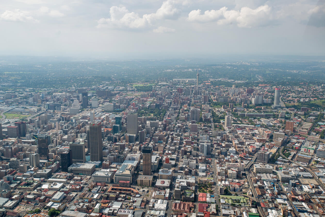 Photo of the sprawling urban landscape of Johannesburg in South Africa. 
