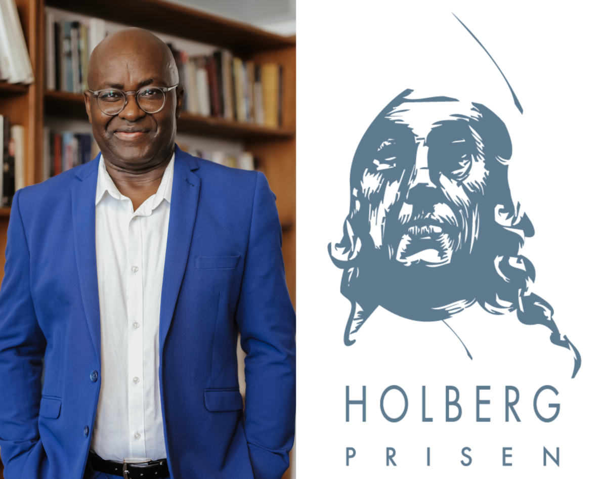 Press photo of Holberg Prize winner Achille Mbembe and Holberg Prize logo
