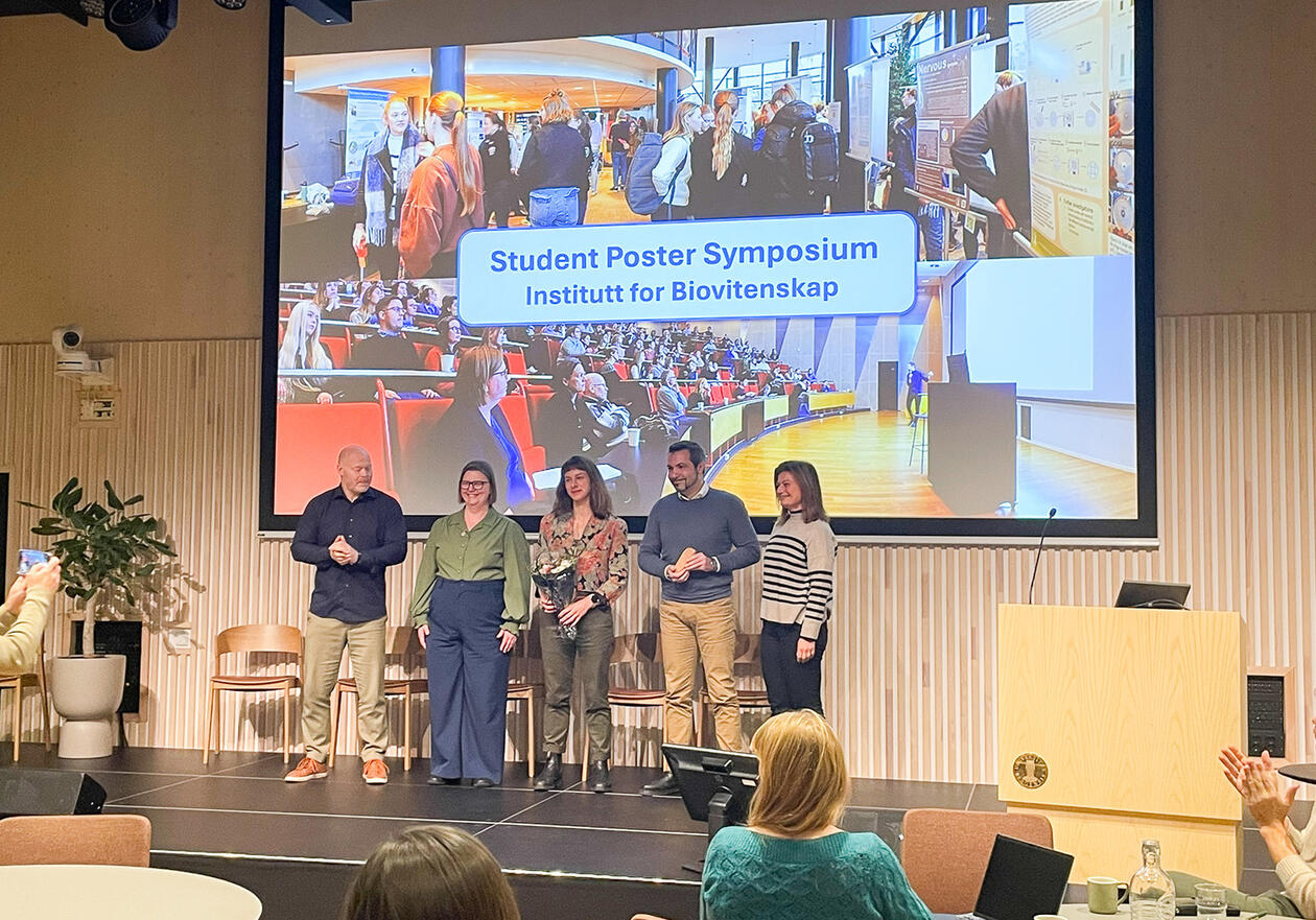 Prisen ble mottatt av Jonathan Soulé, Dagmar Egelkraut, Kristin Holtermann og Øyvind Halskau på vegne av alle som er involvert i poster symposiet.