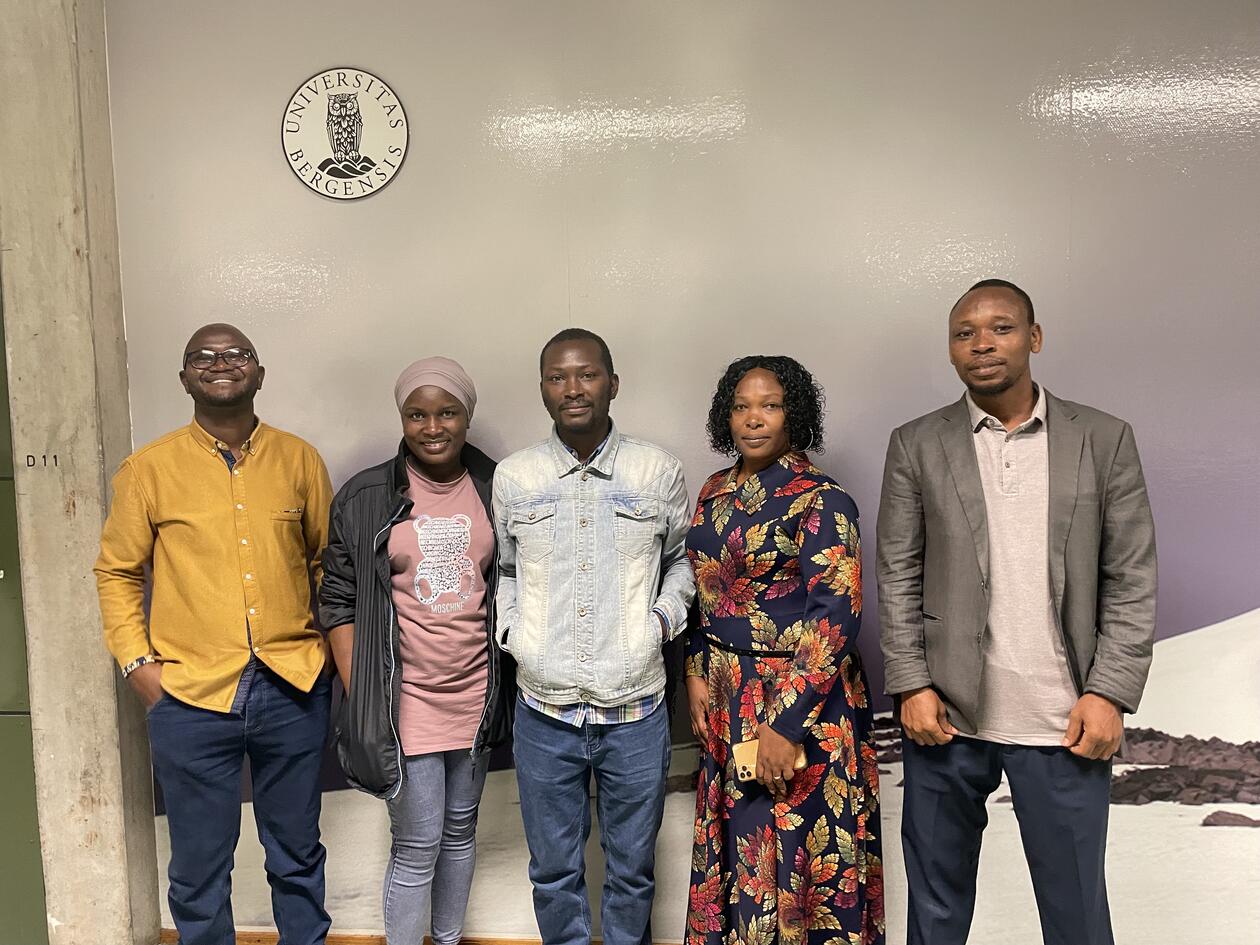 The five PhDs Leonce Leandry, Innocent Sosoma, Elimercy Ntagalinda, Abdul-rahman Mumbu, and Zabibu Afazali visited the University of Bergen for the annual meeting of the Math4SDG project.