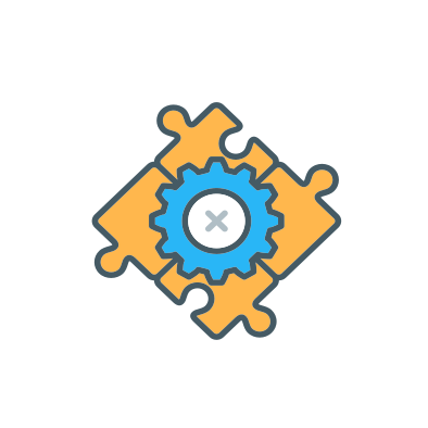 Illustrasjon av puslespillbiter med et tannhjul i midten