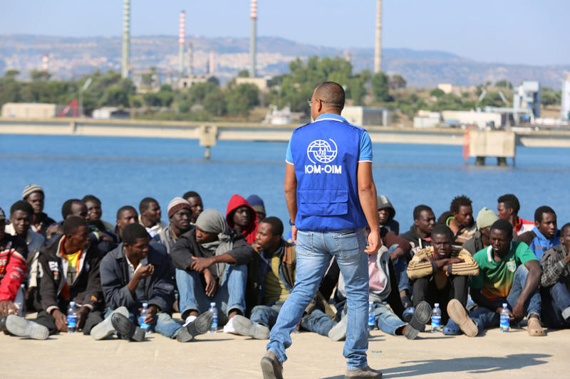 Migrants at the Italian port of Augusta in Sicily after their rescue.