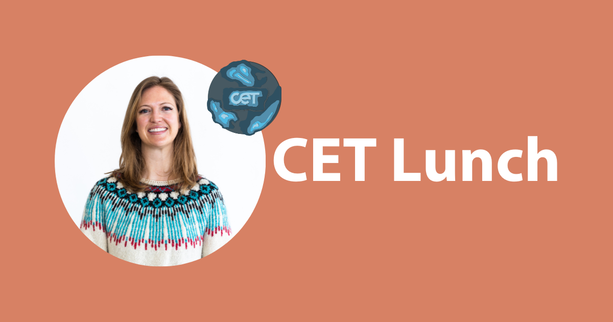 Portrait of Julianna Burrill with CET Lunch and CET globe logo