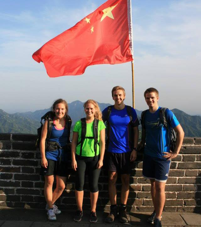 Four studens from University of Bergen at the Great Wall of China.
