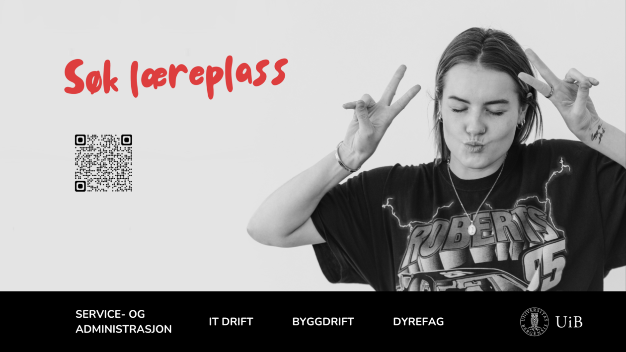 Bilde av jente med teksten "Søk læreplass" ved siden av 