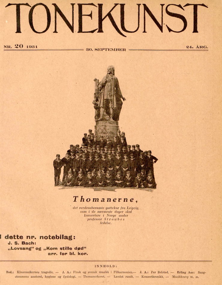 Tittelside i ‘Tonekunst’ i samband med Thomanerkorets i Leipzigs Noregs-turné i 1931