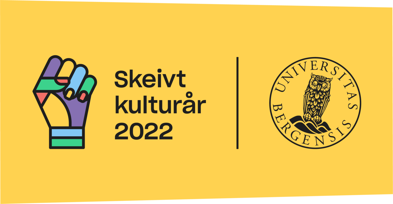 logo for skeivt kulturår og skeiv uib-logo med gul bakgrunn
