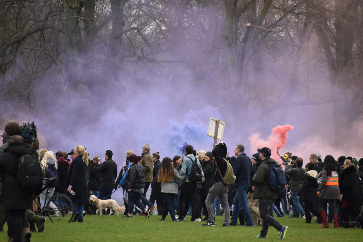 Image of a protest in a field
