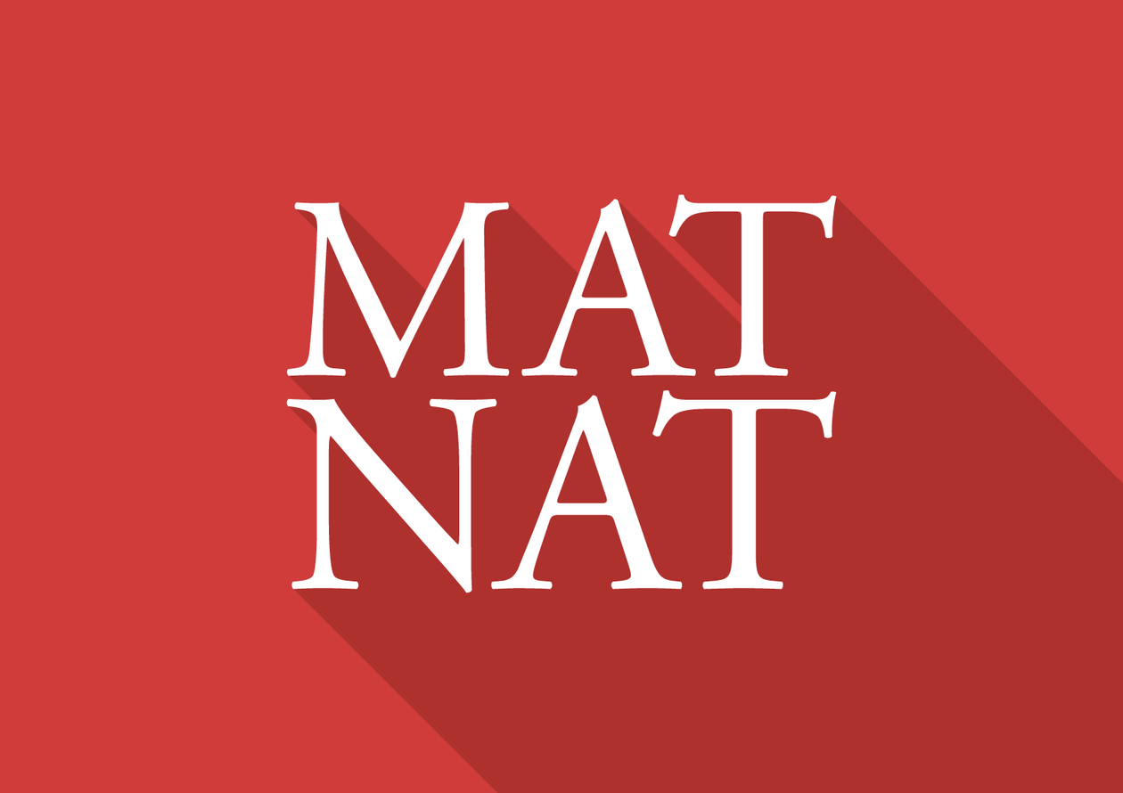 Mat.-nat.-fakultetet sin logo. Det står MAT-NAT i hvit skrift på rød bakgrunn.