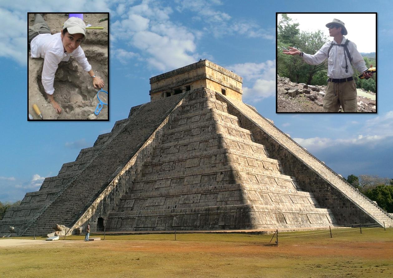 The El Castillo in Chichen Itza, Mexico. Built by the pre-Columbian Maya civilization. On the left Katherine Miller-Wolf. On the right Marc Wolf. 