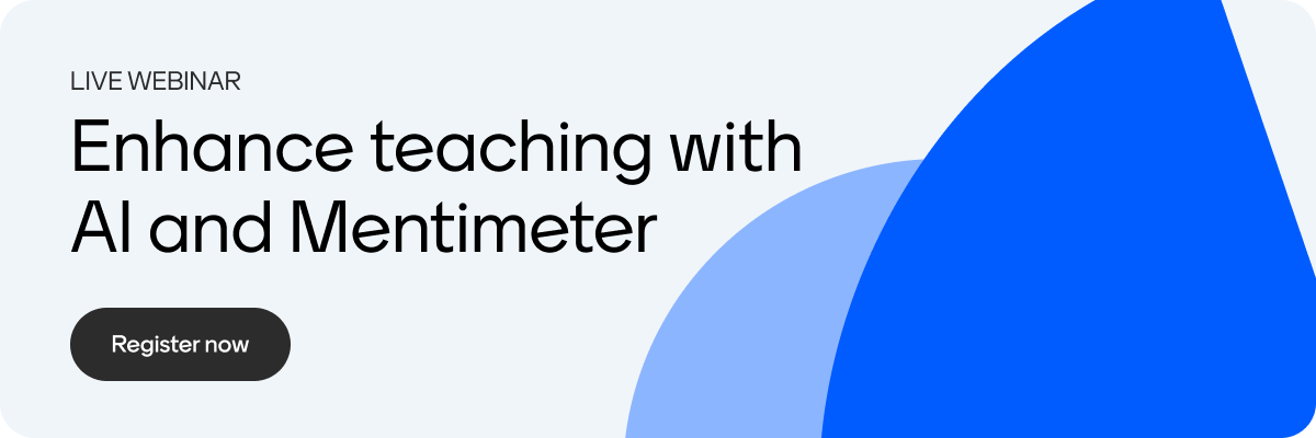 Bilde med tekst: Live webinar: Enhance teaching with AI and Mentimeter