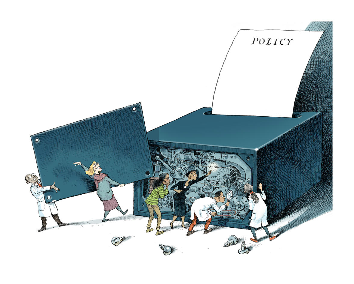 Illustration: Researchers study the nuts and bolts of a box producing policy
