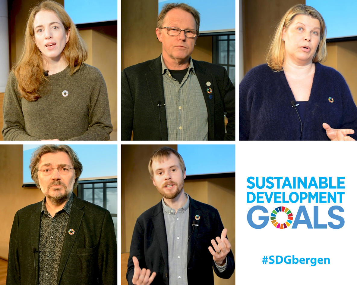 Fotomontasje av de fem moderatorene på Bærekraftskonferansen 2018 i Bergen