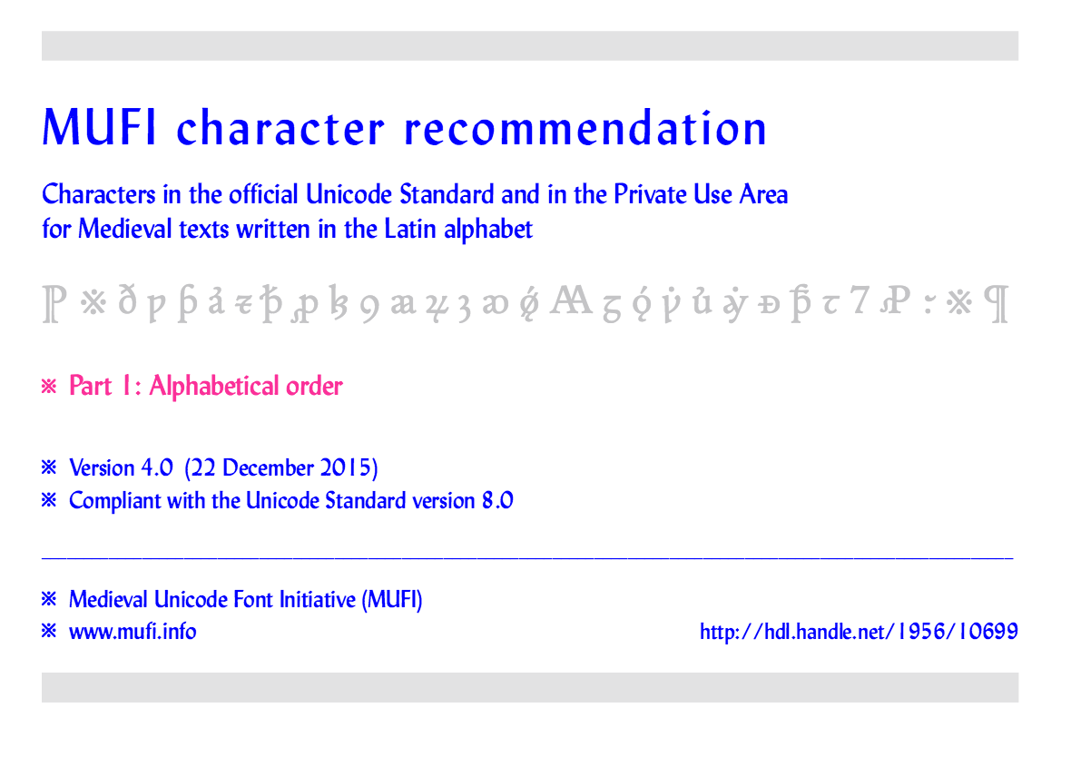 MUFI character recommendation v. 4.0 (2015)