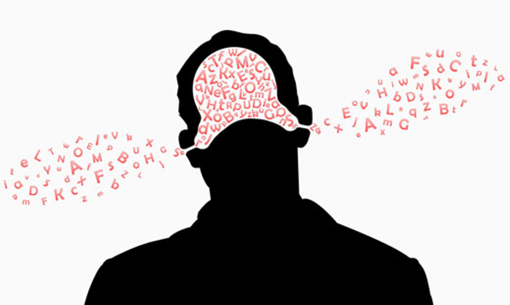 Tegning der en mengde bokstaver passerer 