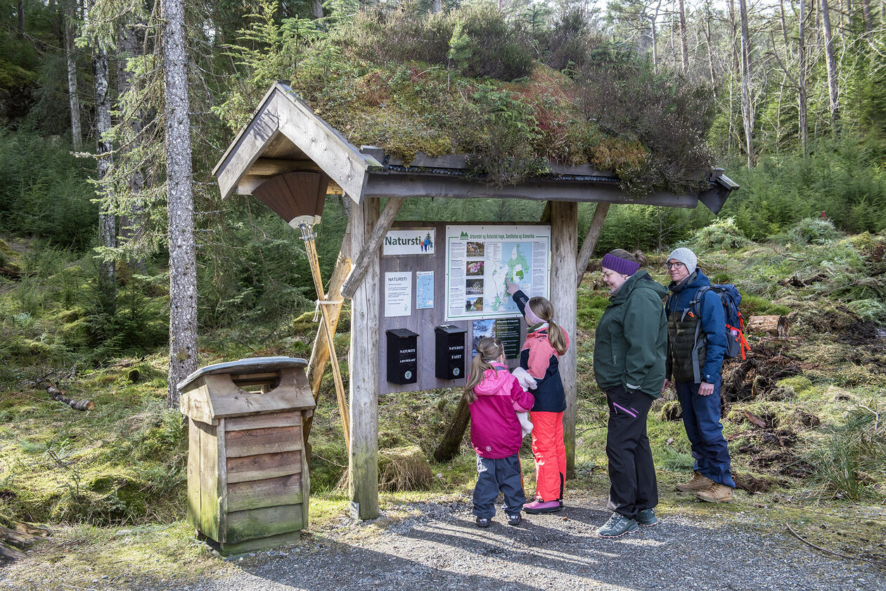 Familie som gjør seg klar til å gå naturstien
