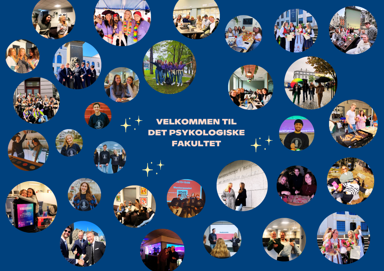 Et velkomstbilde med bildekollage av studenter. 