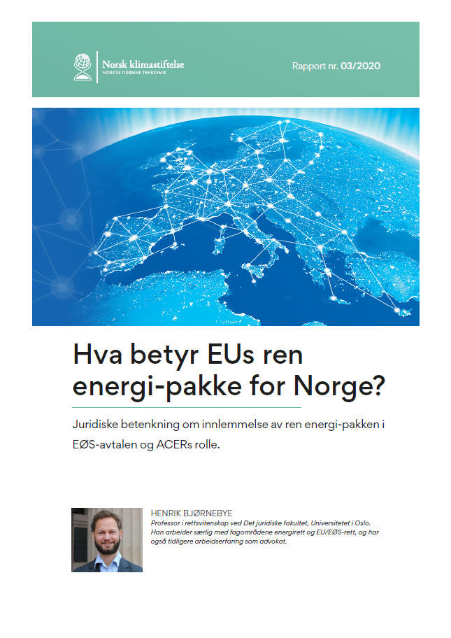 Forside av rapporten Hva betyr EUs ren engri-pakke for Norge?
