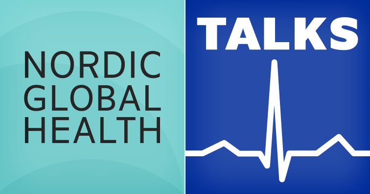 Logo for Nordig global health talks, name written on a turqoise and blue backgroud