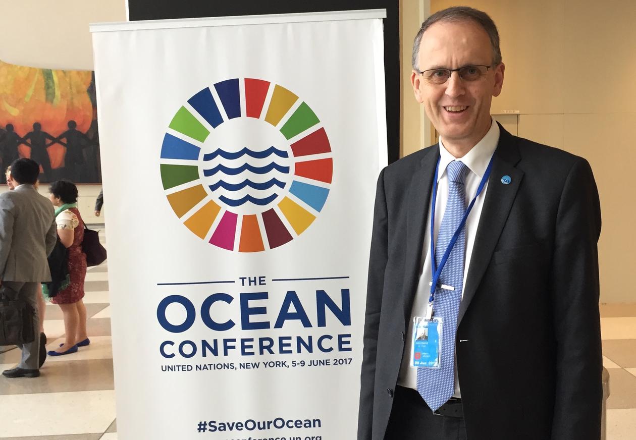 Professor og havforsker Peter M. Haugan fra Universitetet i Bergen på FNs store havkonferanse i New York 5.-9. juni 2017.
