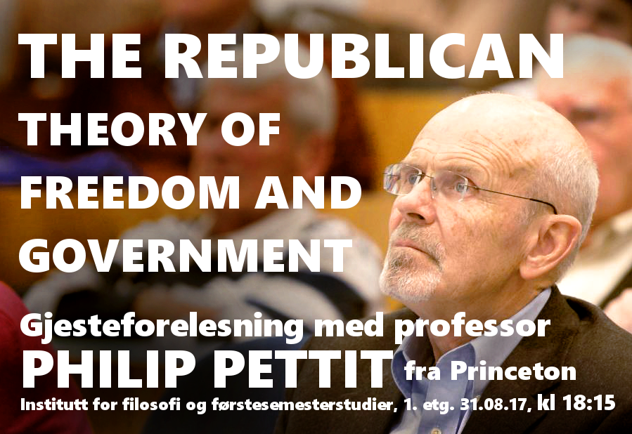 Bilde av Philip Petitt med info om tid og sted for gjesteforelesningen