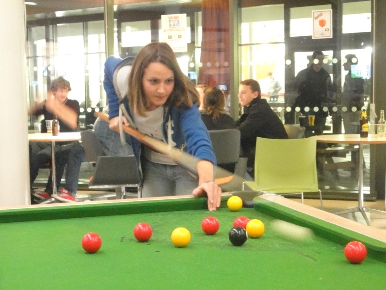 Playing pool at Park bar.