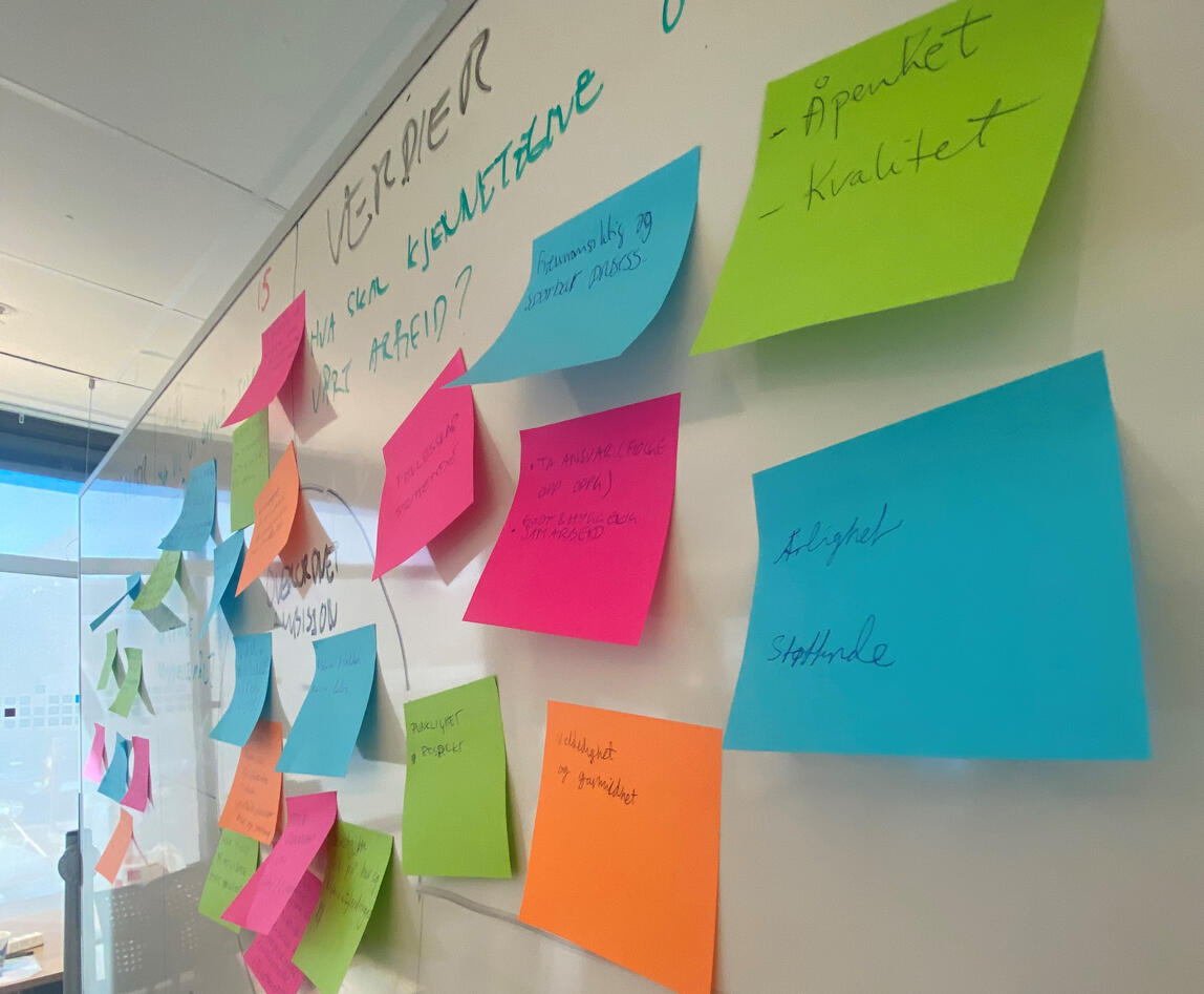 Post-it lapper på en tavle.