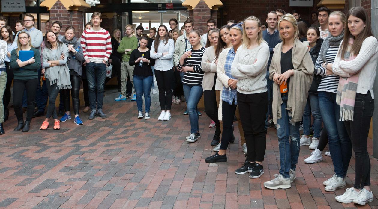 Excited students and staff wait to see the results of the renovation of the Old Building.