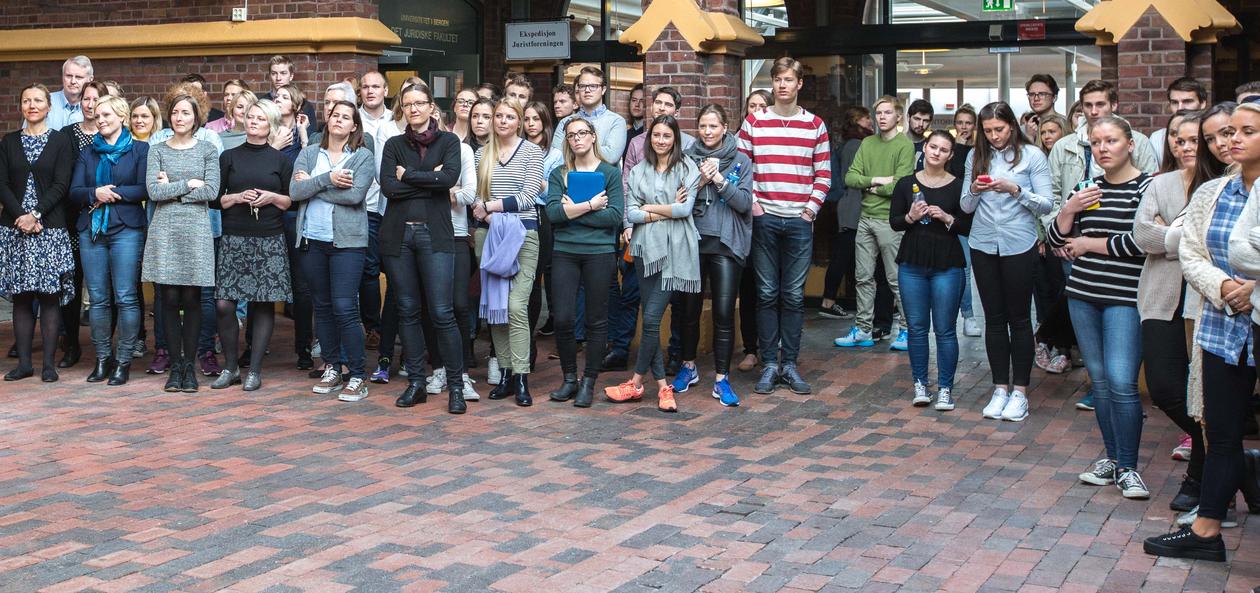 Excited students and staff wait to see the results of the renovation of the Old Building.