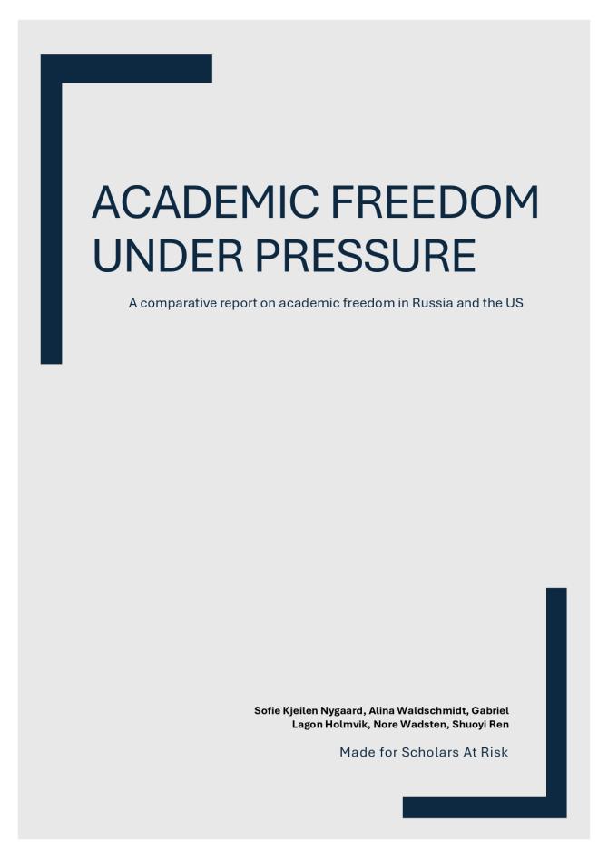 Front page of a student report on Academic freedom under pressure