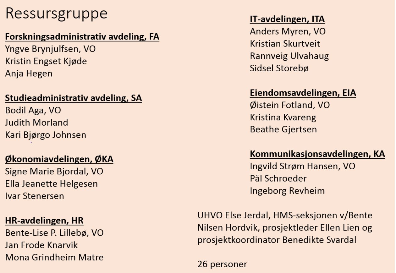 Ressursgruppen NG5-prosjektet Oversikt over medlemmene i ressursgruppen til NG5-prosjektet