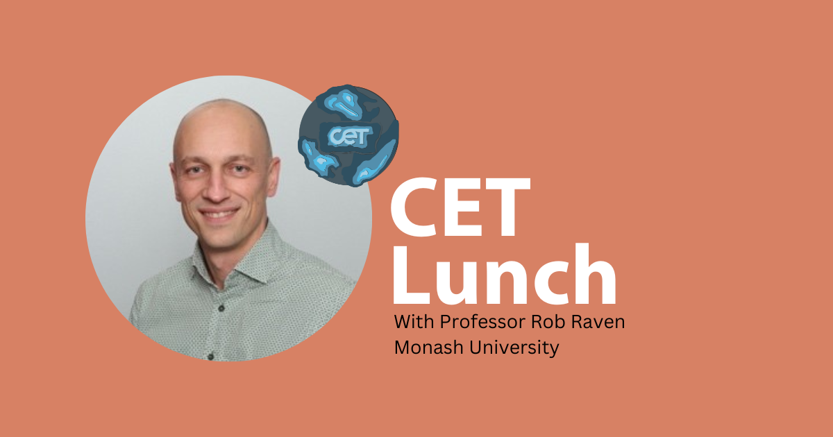Portrait of Rob Raven with text CET Lunch and CET logo