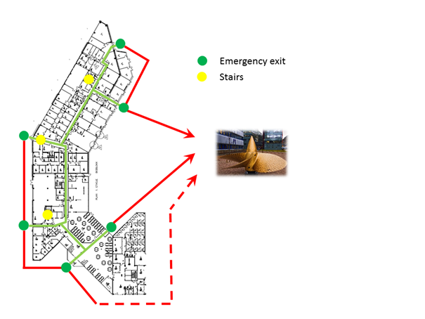Kart som viser rømningsveier i Thormøhlensgt. 55, 3. etasje
