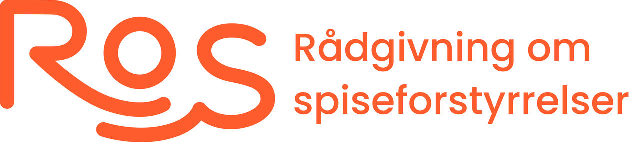 Bilde av logoen til ROS - Rådgivning om spiseforstyrrelser. Oransje skrift på hvit bakgrunn.