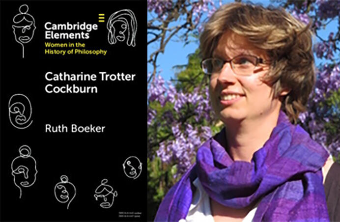 Cover on Boeker's book Catharine Trotter Cockburn and portrait of Ruth Boeker