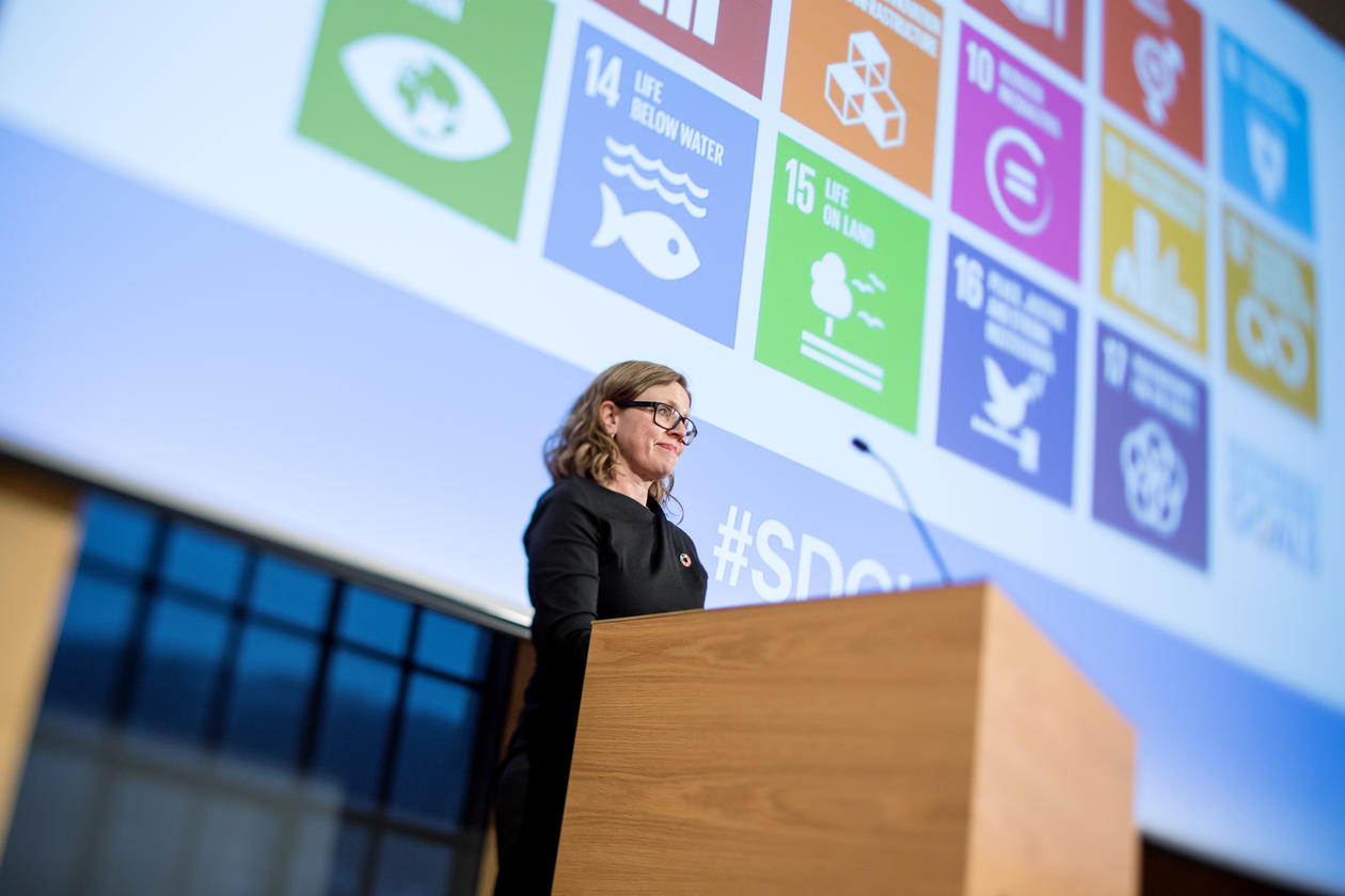 Vice Rector for Global Relations Annelin Eriksen, University of Bergen, closing the inaugural SDG Conference Bergen on 9 February 2018.