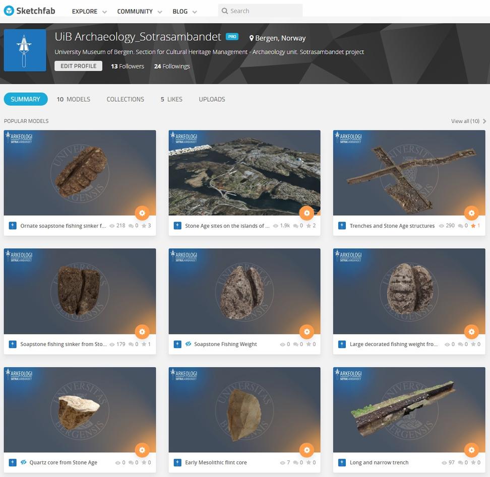UiB_arkeologi konto på Sketchfab