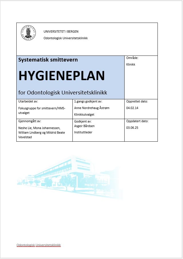 Forside på hygieneplanen 2025
