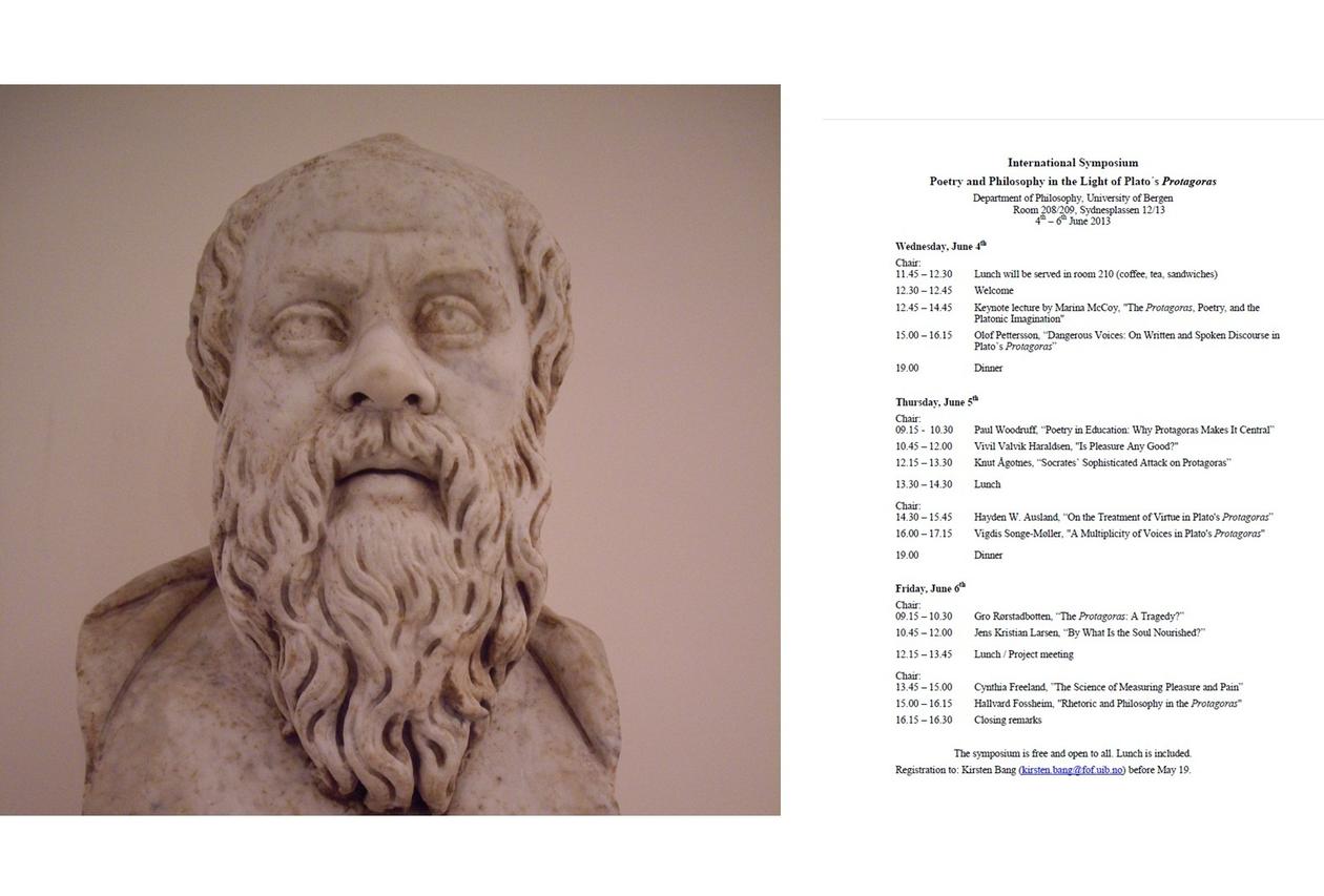 Komposittbilde: Sokrates-byste samt konferanseprogrammet