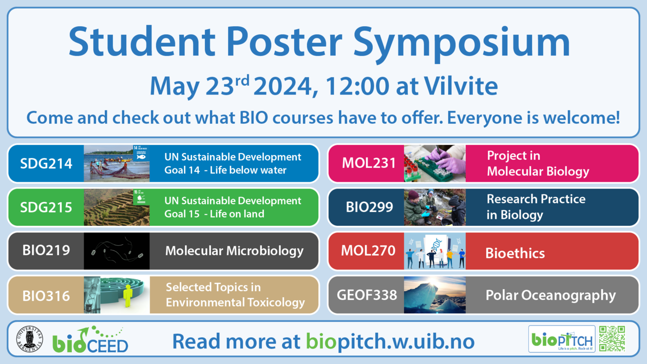 Invitation to the student poster symposium at BIO, May 23rd 2024 at Vilvite