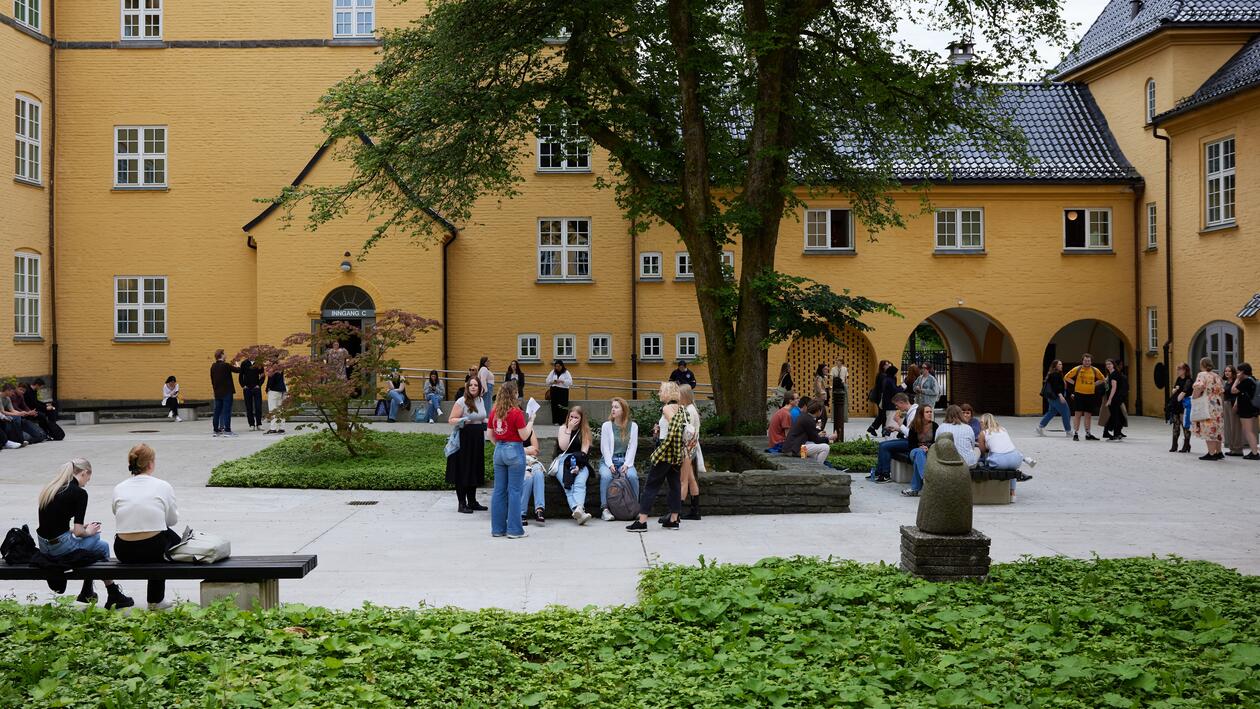 Studenter i Borggården på Sydnehaugen skole