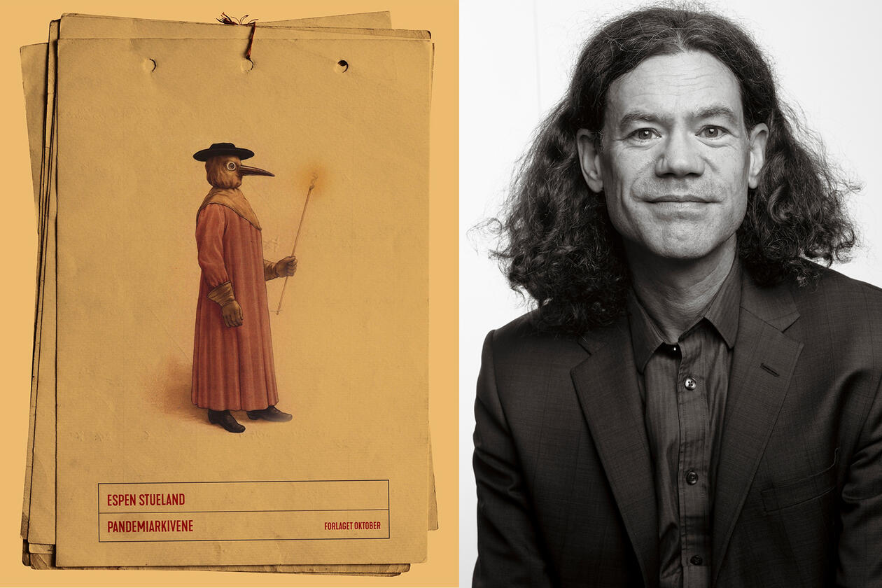Bilde av boken Pandemiarkivene og bilde av Espen Stueland